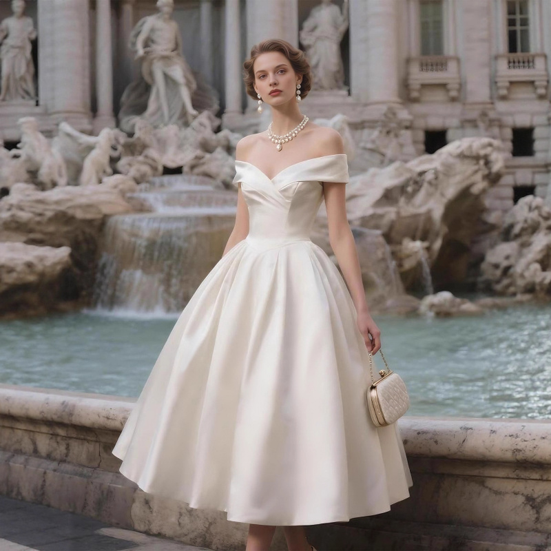 Photography Lighting Style - White off-shoulder strapless light wedding dress,