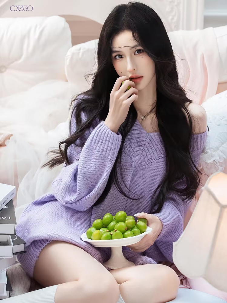 Autumn Winter Purple Sweater O - Photography Lighting Style review and price